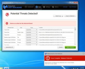 Step 4.5.4: When the scan has completed, you will now be presented with a screen showing you the malware infections that Malwarebytes’ Anti-Malware has detected. To remove the malicious programs that Malwarebytes Anti-malware has found, click on the “Quarantine All” button, and then click on the “Apply Now” button.